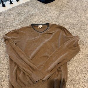 Cotton Cashmere Men's Brown V-Neck Sweater